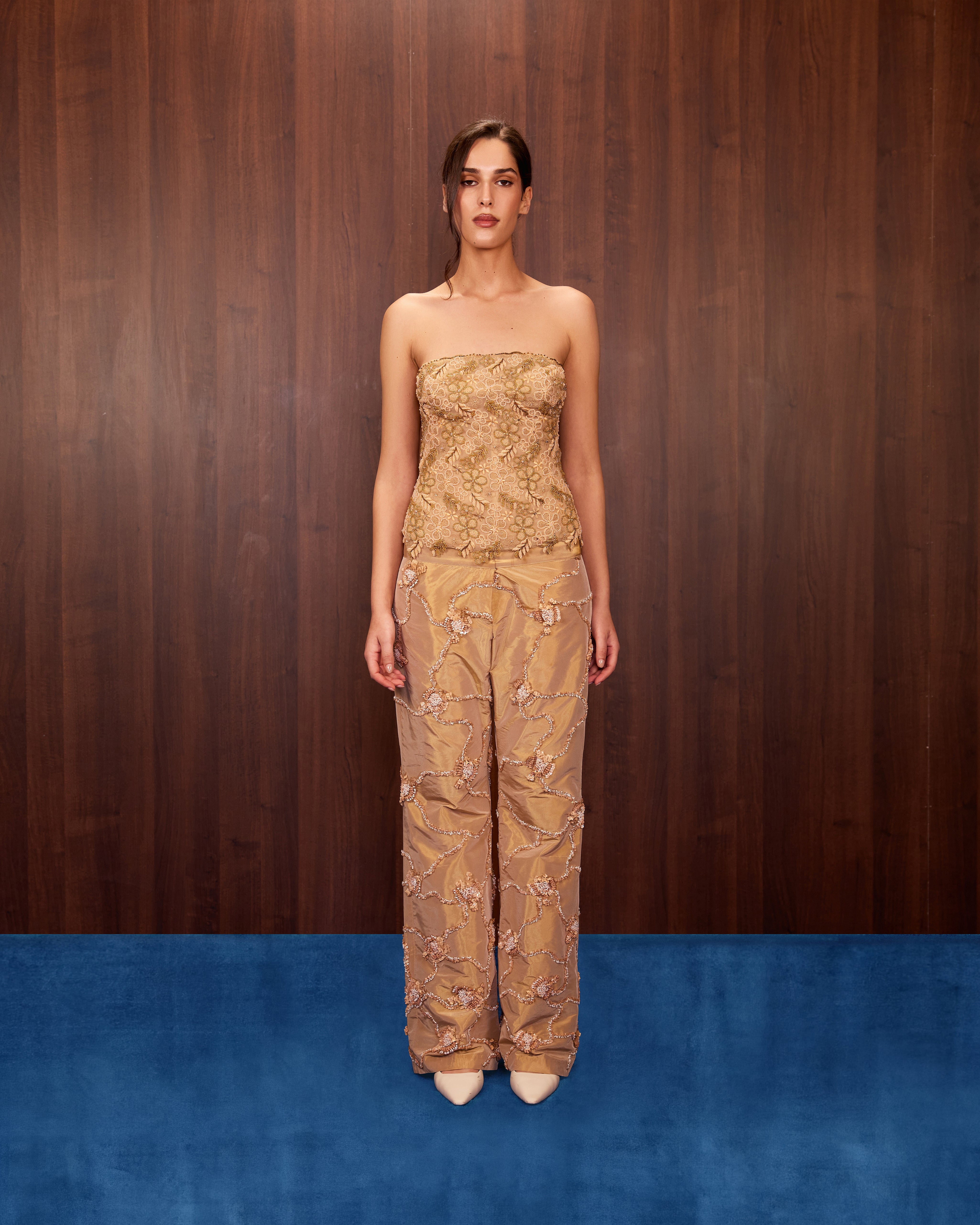 Embroidered Taffeta Pants