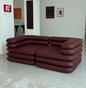 Stacked Leather Sofa Burgundy Red