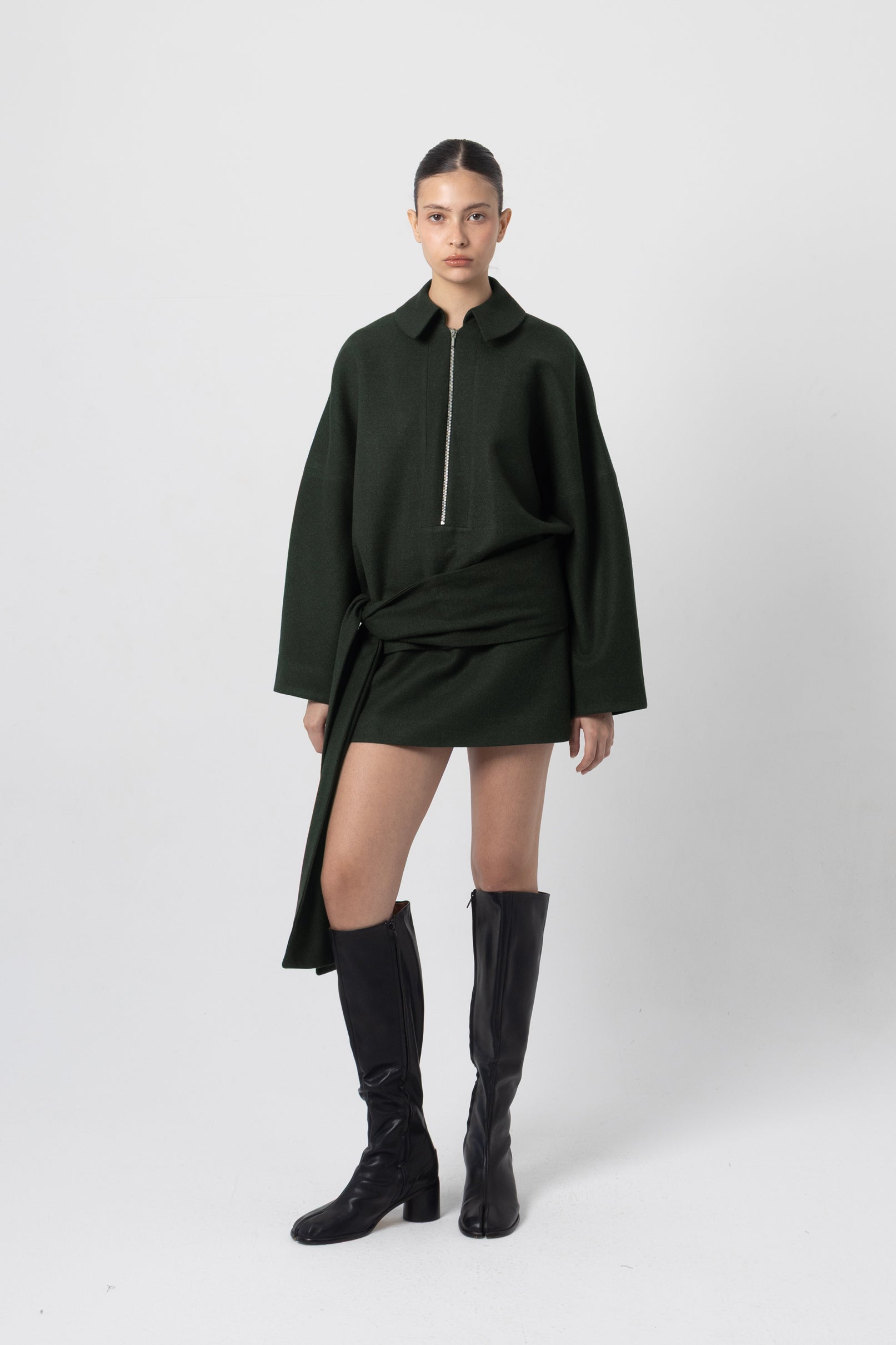 Slate Green Zip Up Wool Top