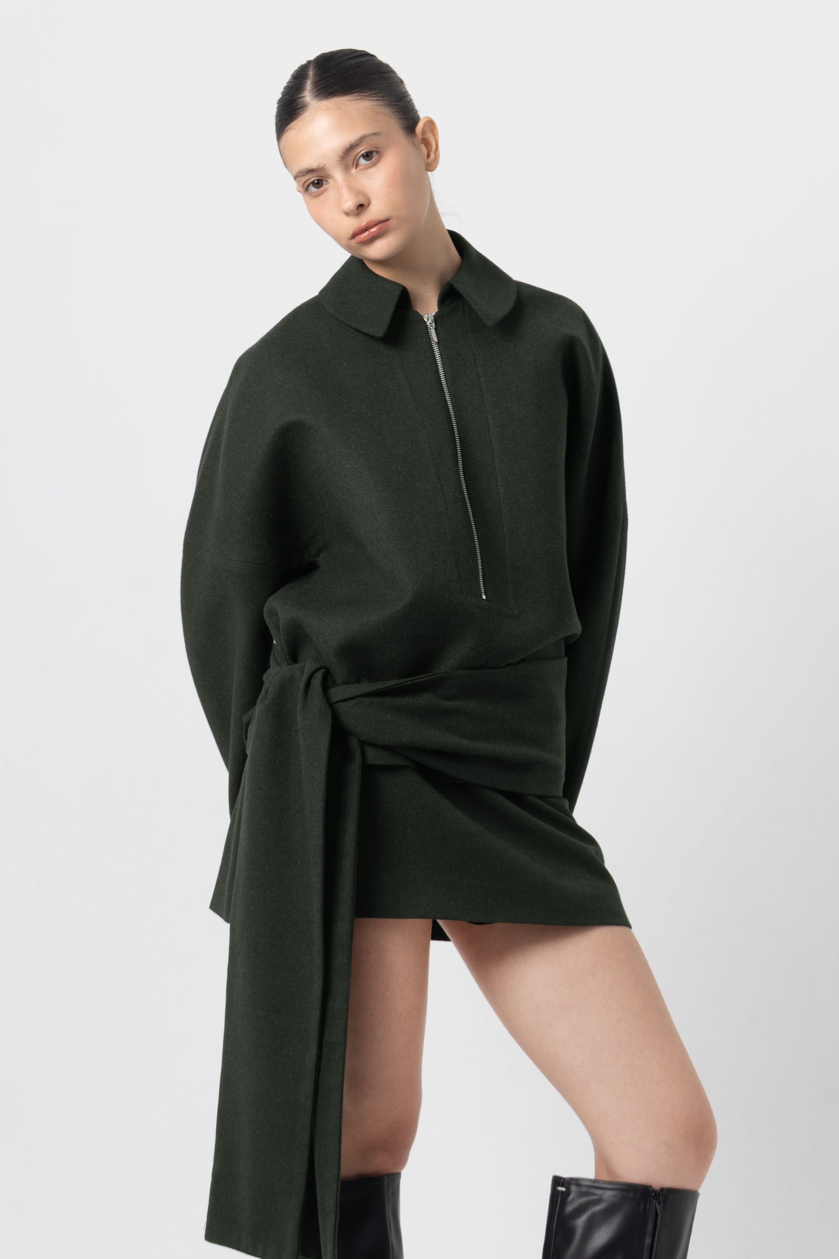 Slate Green Zip Up Wool Top