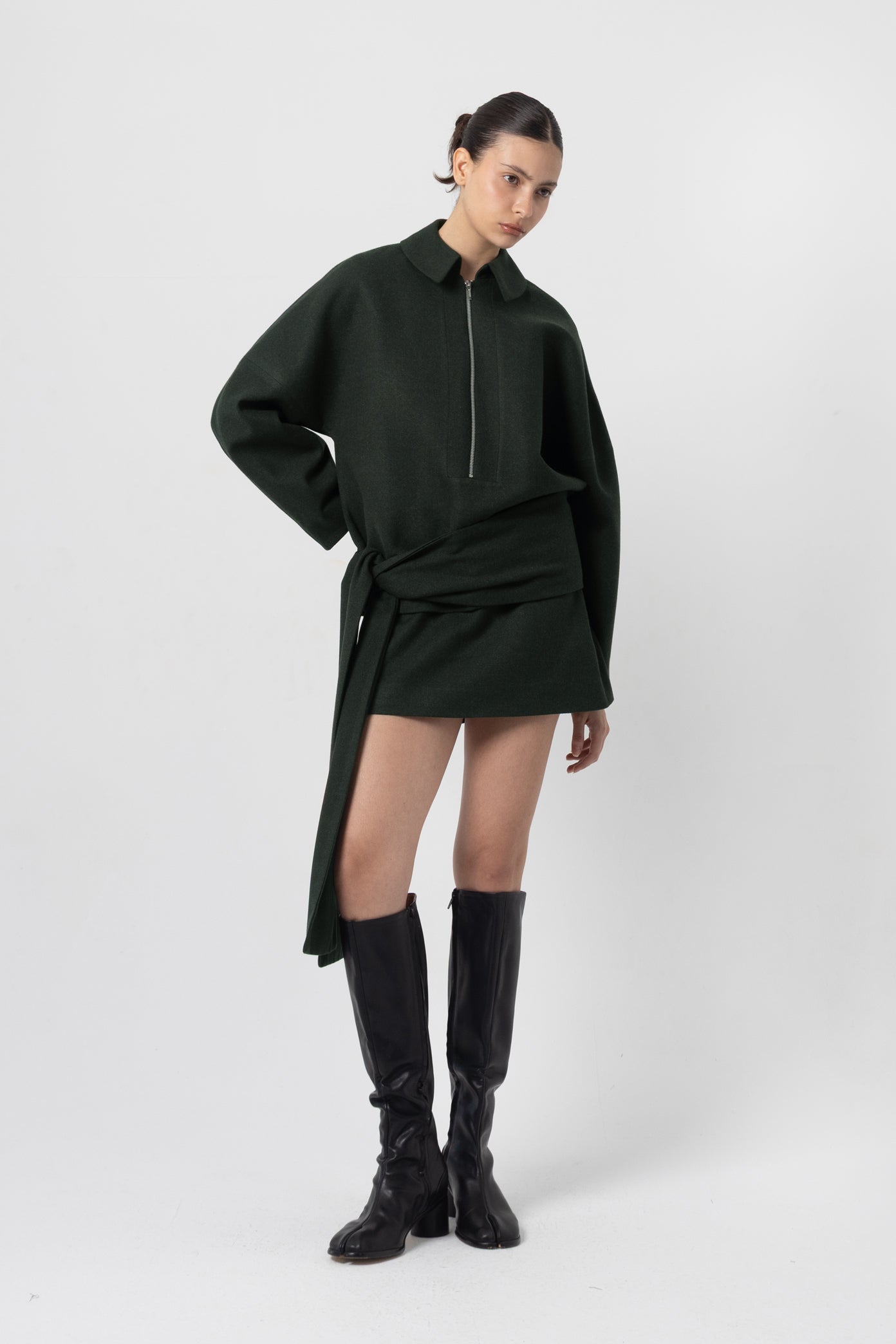 Slate Green Zip Up Wool Top