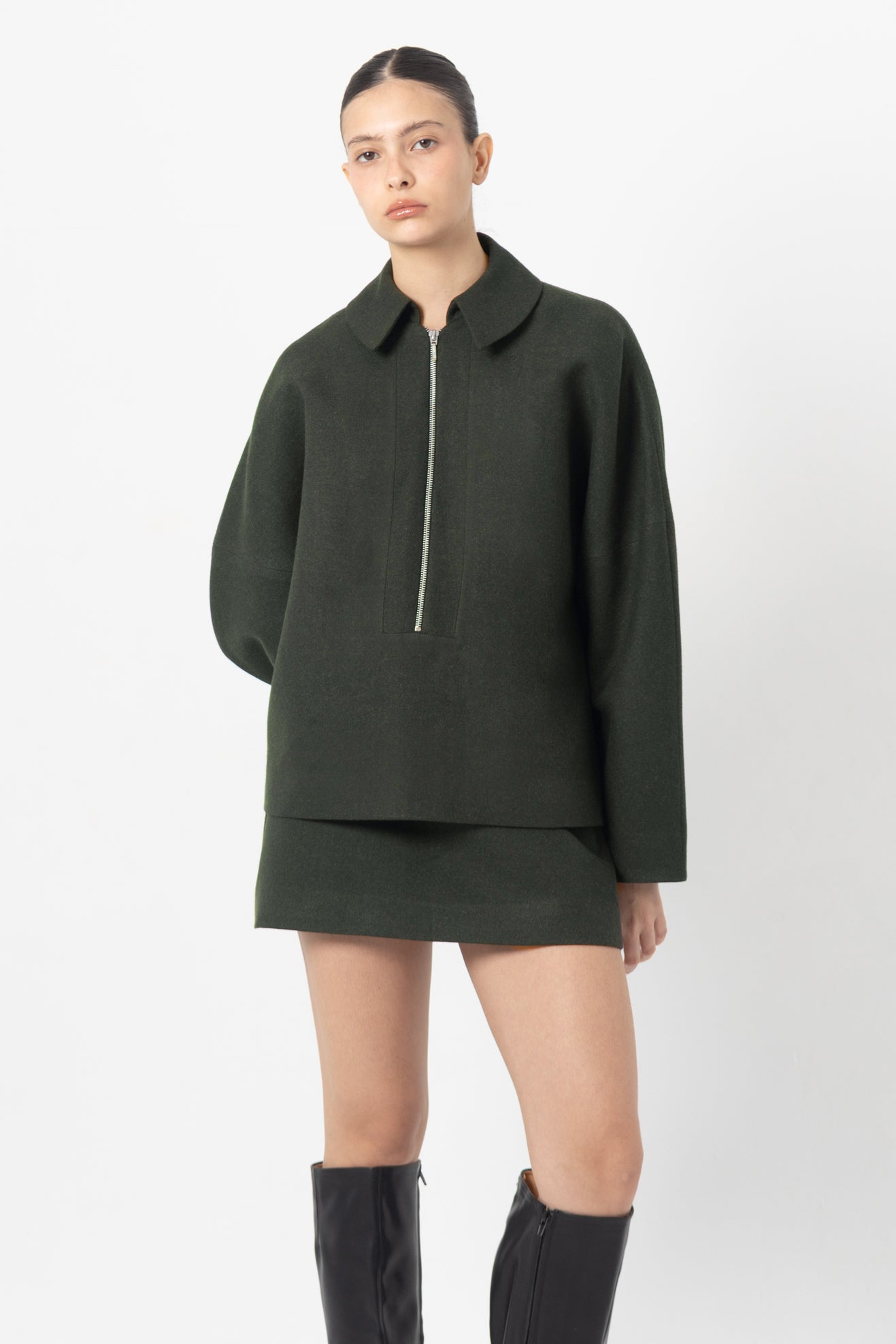 Slate Green Zip Up Wool Top