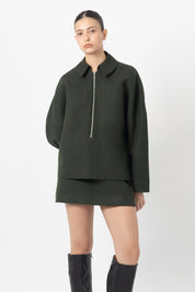 Slate Green Zip Up Wool Top