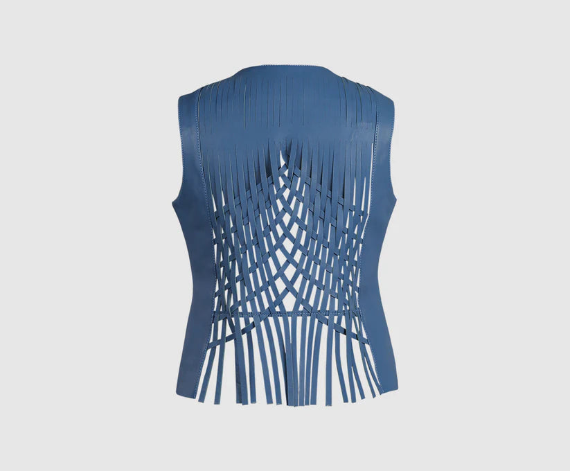 Attalea Leather Vest Navy Blue