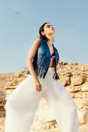 Attalea Leather Vest Navy Blue
