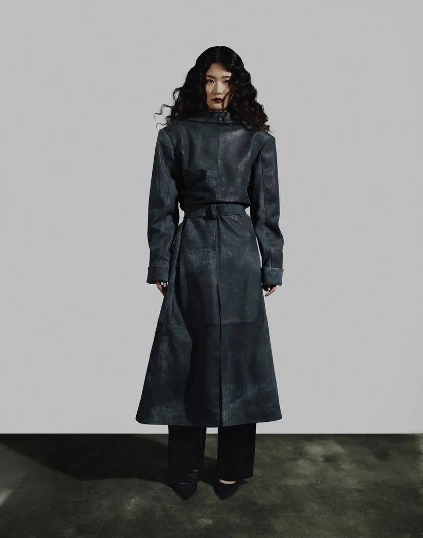 Austin Leather Coat Washed Grey