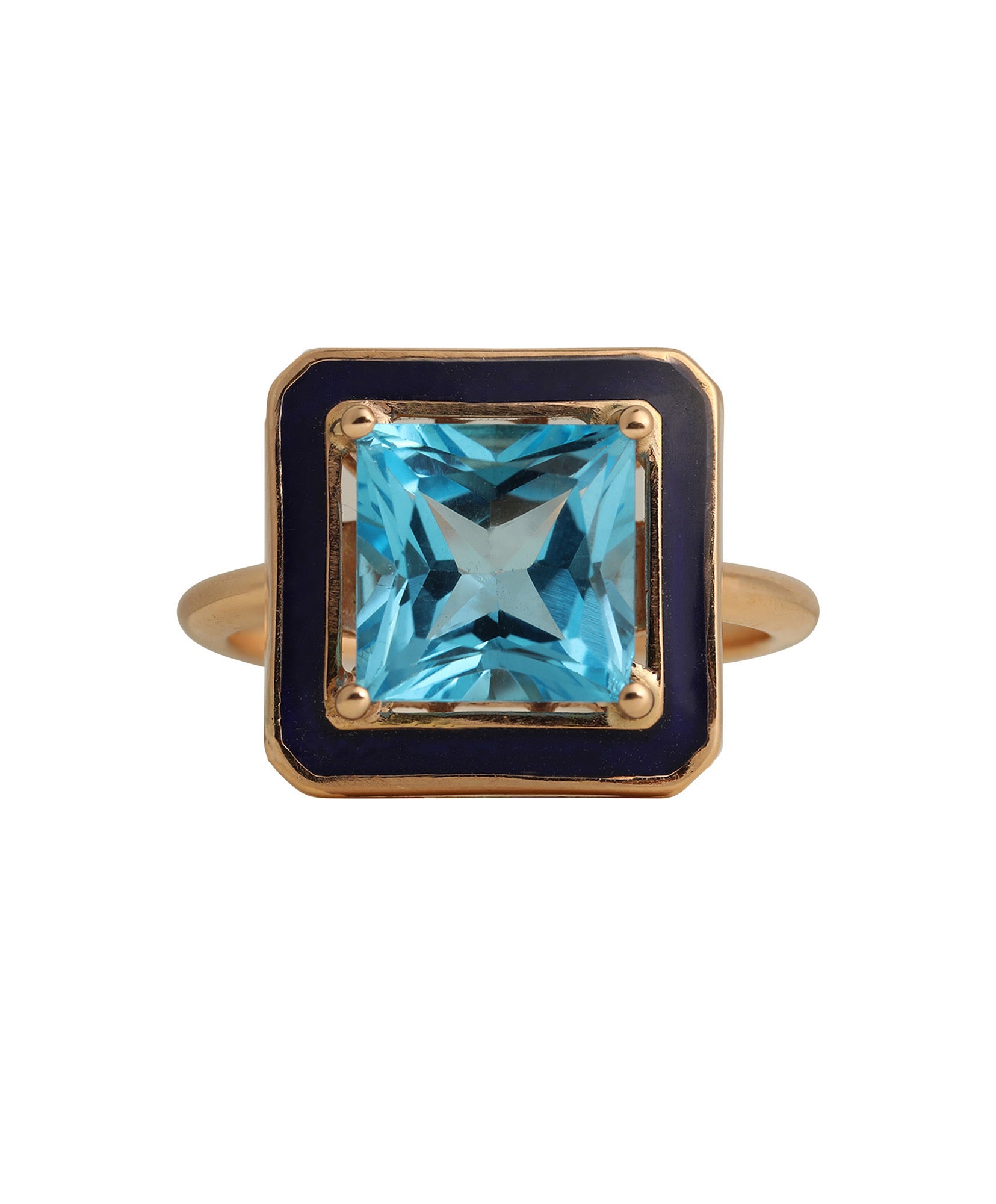 Blue Topaze Ring- Dark Blue Enamel