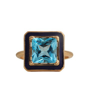 Blue Topaze Ring- Dark Blue Enamel