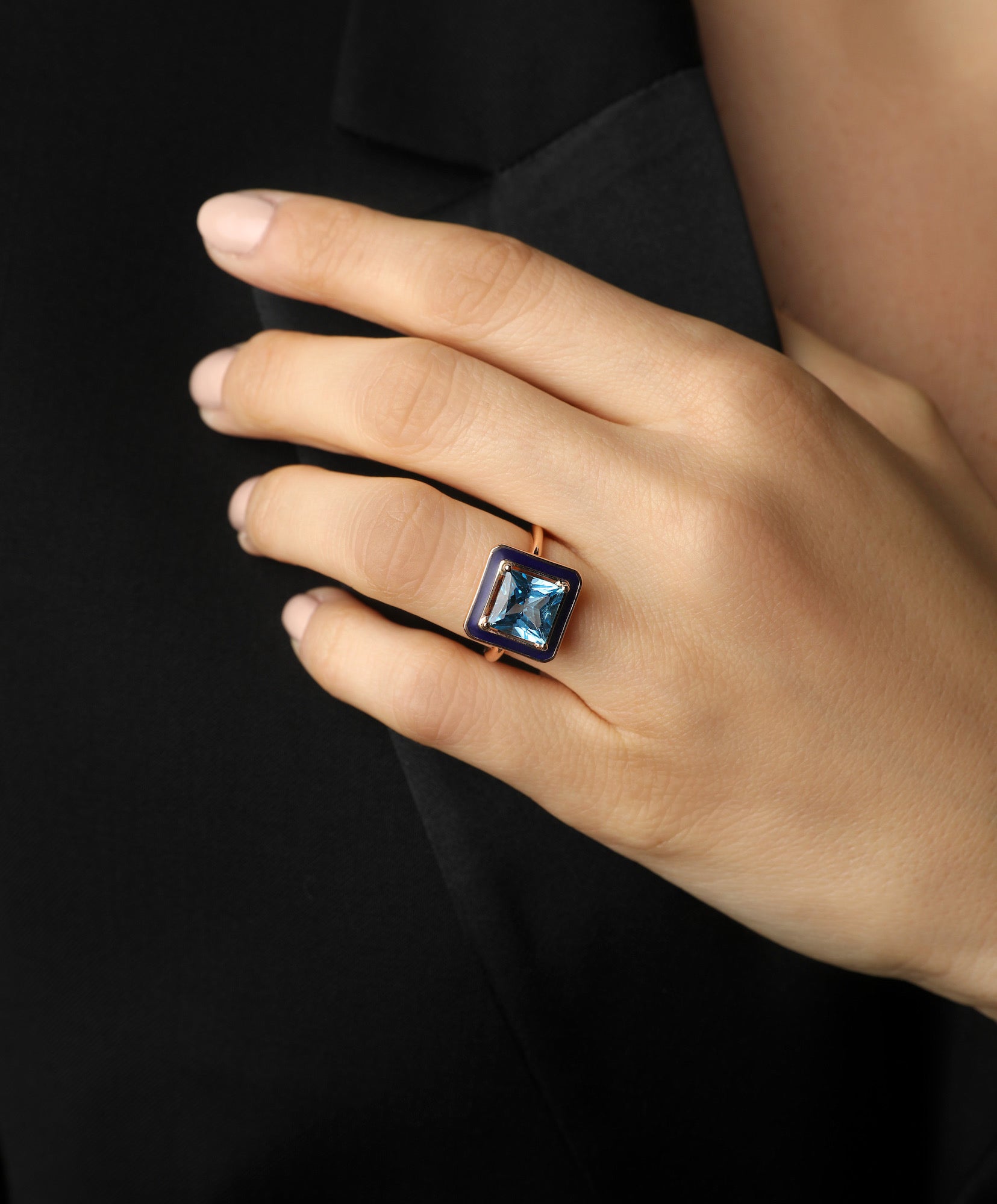 Blue Topaze Ring- Dark Blue Enamel