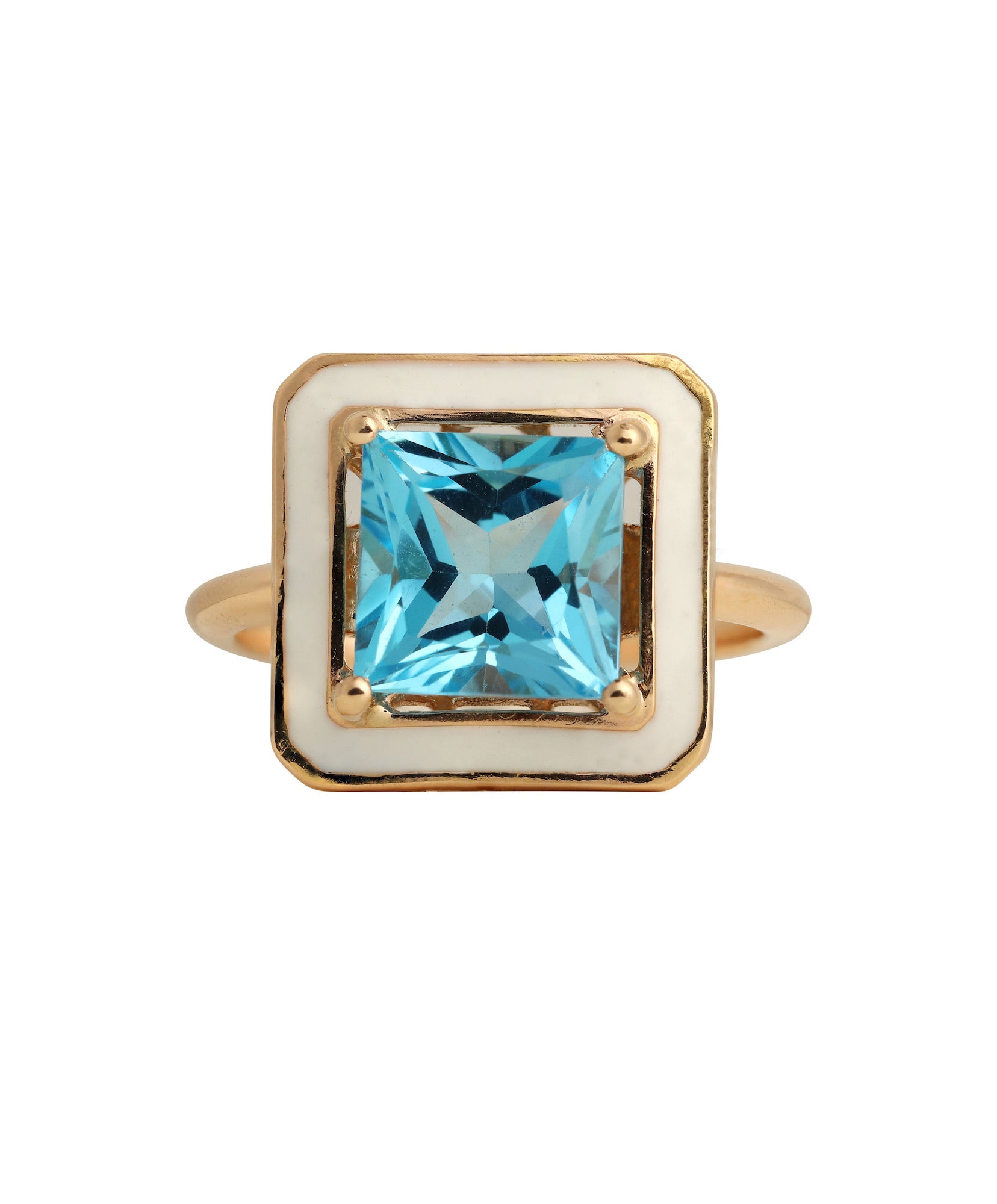 Blue Topaze Ring - White Enamel