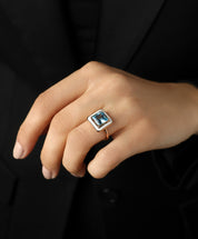 Blue Topaze Ring - White Enamel