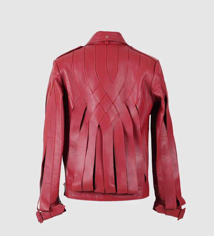 Brianna Oversized Leather Jacket Red