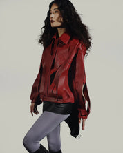 Brianna Oversized Leather Jacket Red