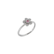 Stackable Flower Ring in White Gold with Diamonds