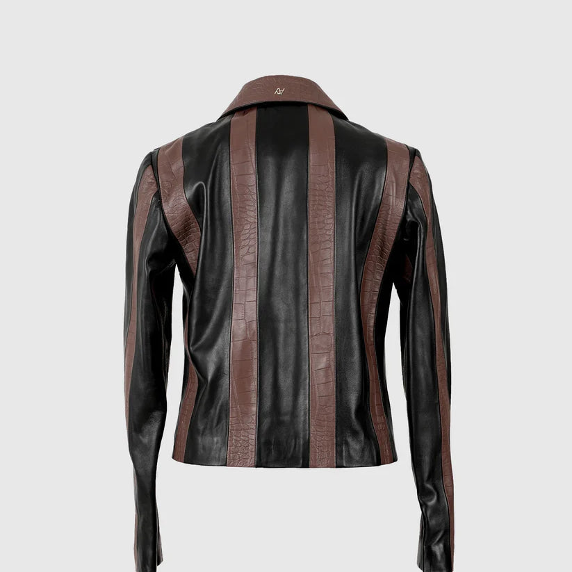 HarperStripedLeatherJacketBlackxBrowncrocBackShot.webp