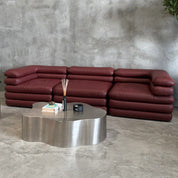 Stacked Leather Sofa Burgundy Red