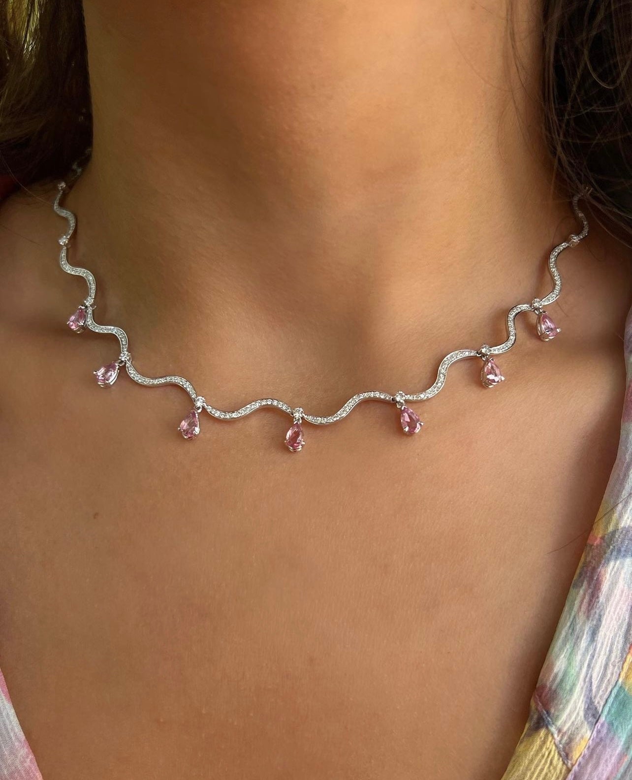 The Wave Choker with Dangling Pink Sapphires