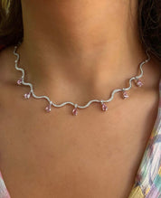 The Wave Choker with Dangling Pink Sapphires