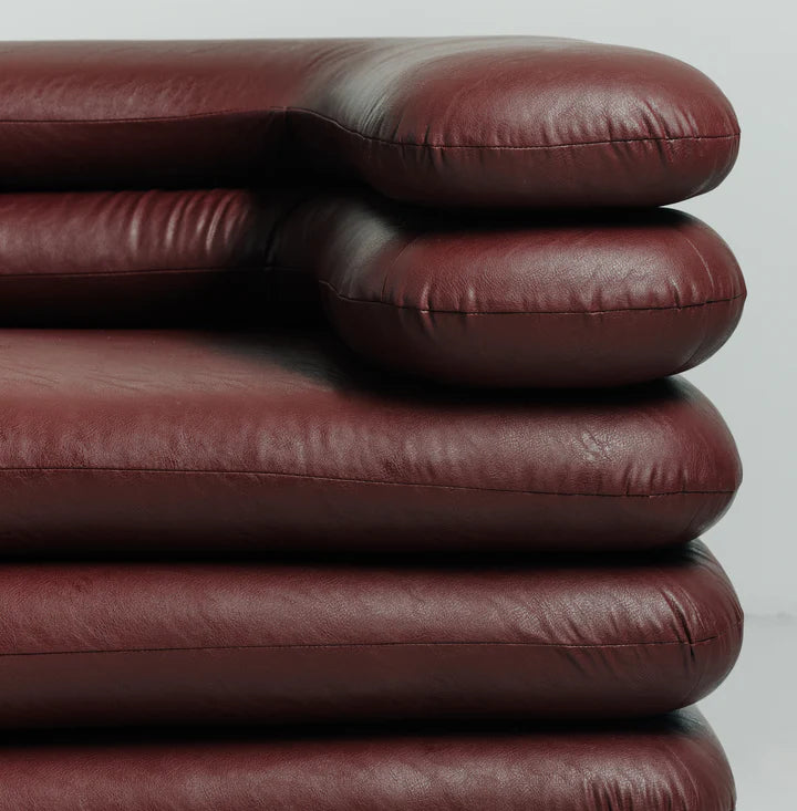 Stacked Leather Sofa Burgundy Red