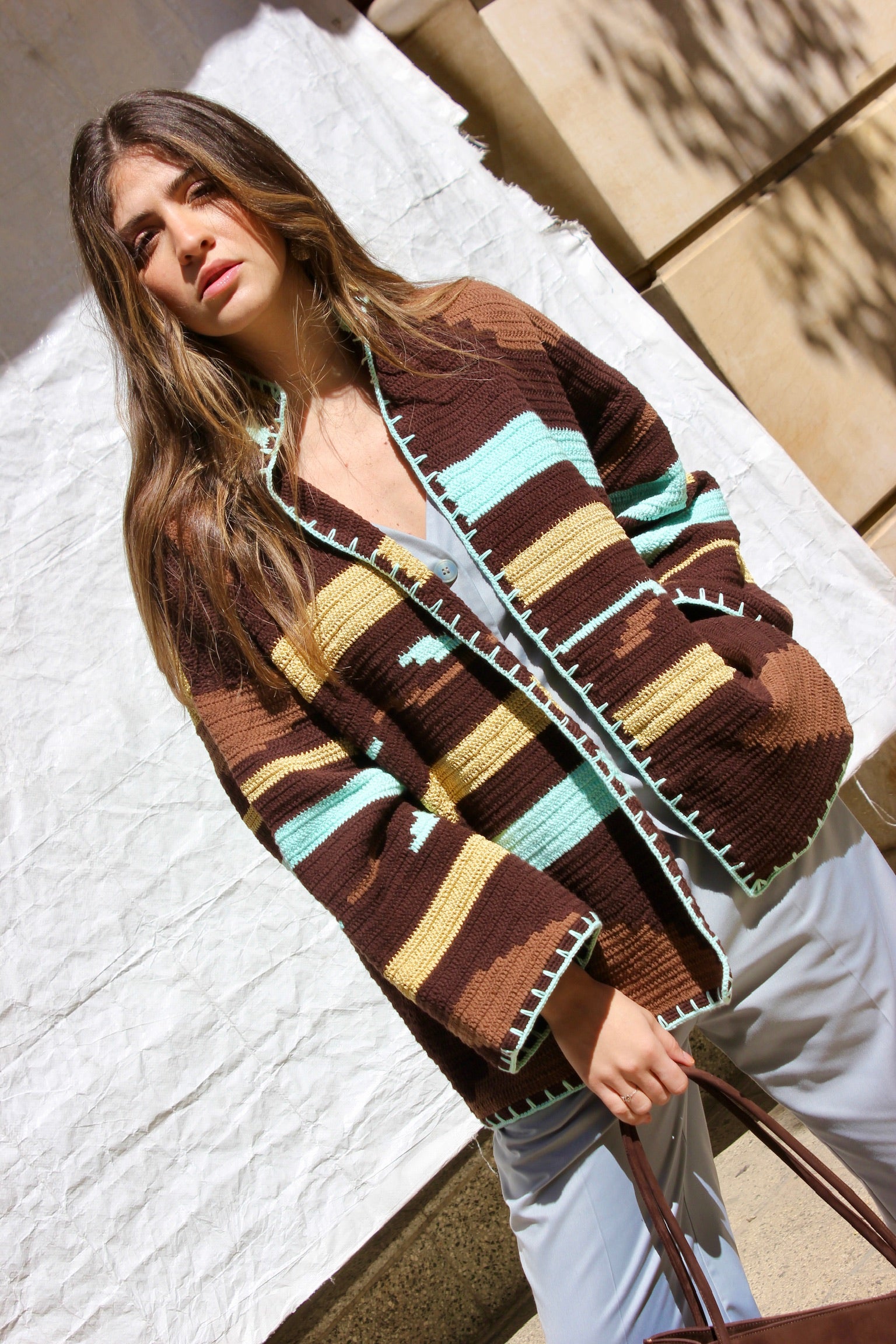 Kiona Jacket Long Brown Aqua