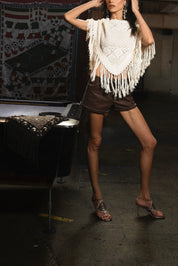 Double A x LJ Hedj Brown Leather Shorts