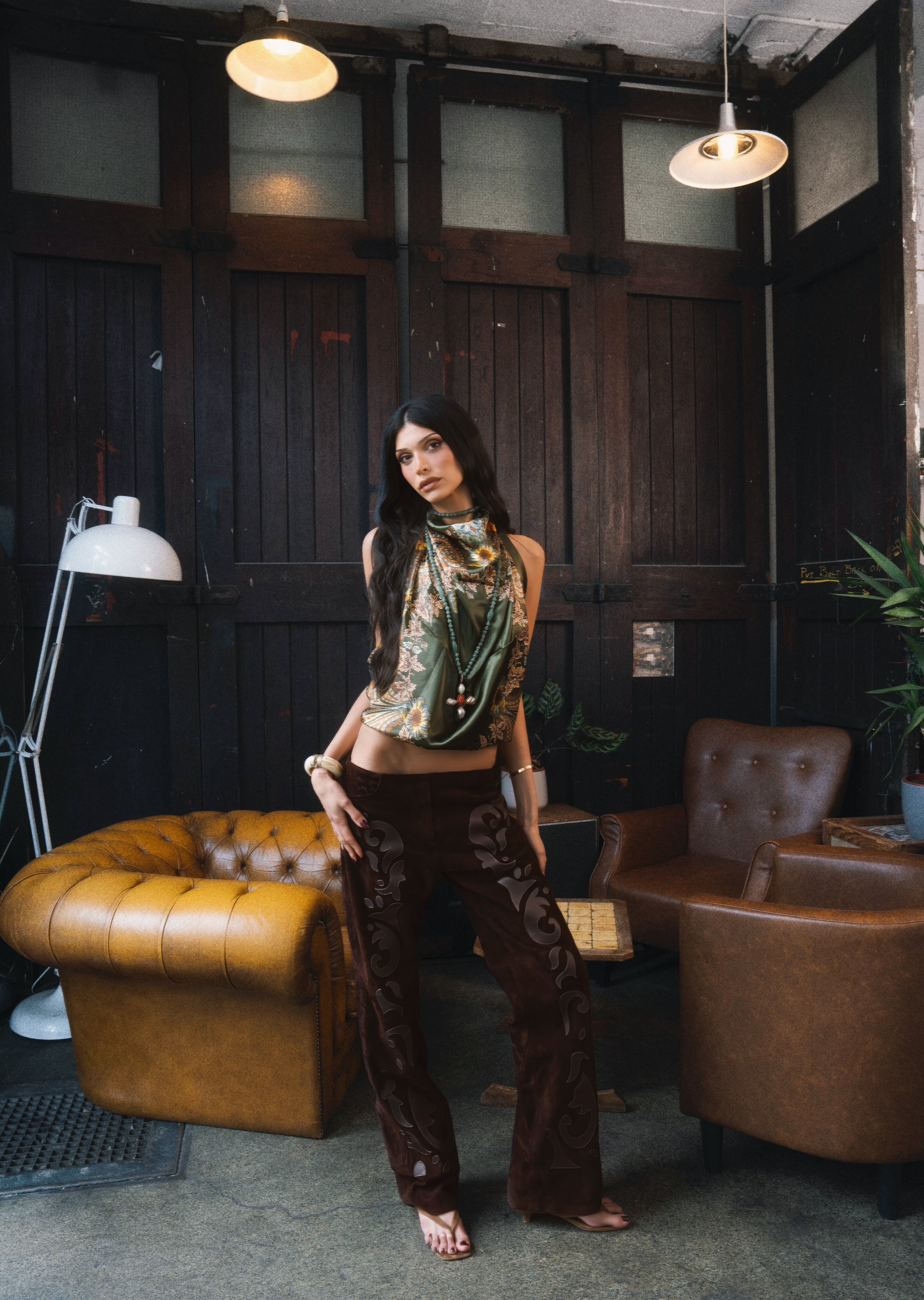 Double A x LJ Patchwork Brown Suede Pants