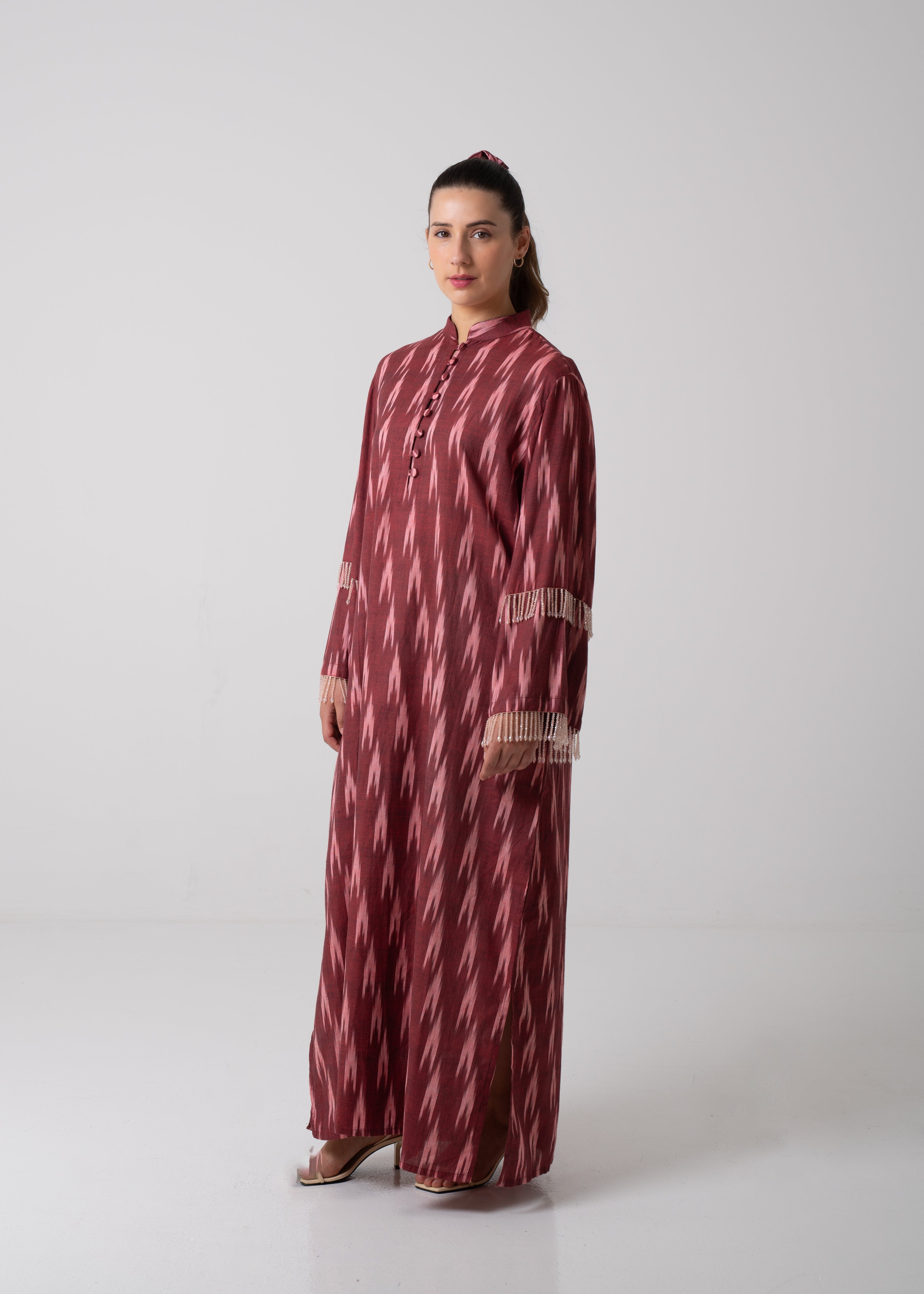 Long Printed Kaftan - Mulberry & Pink