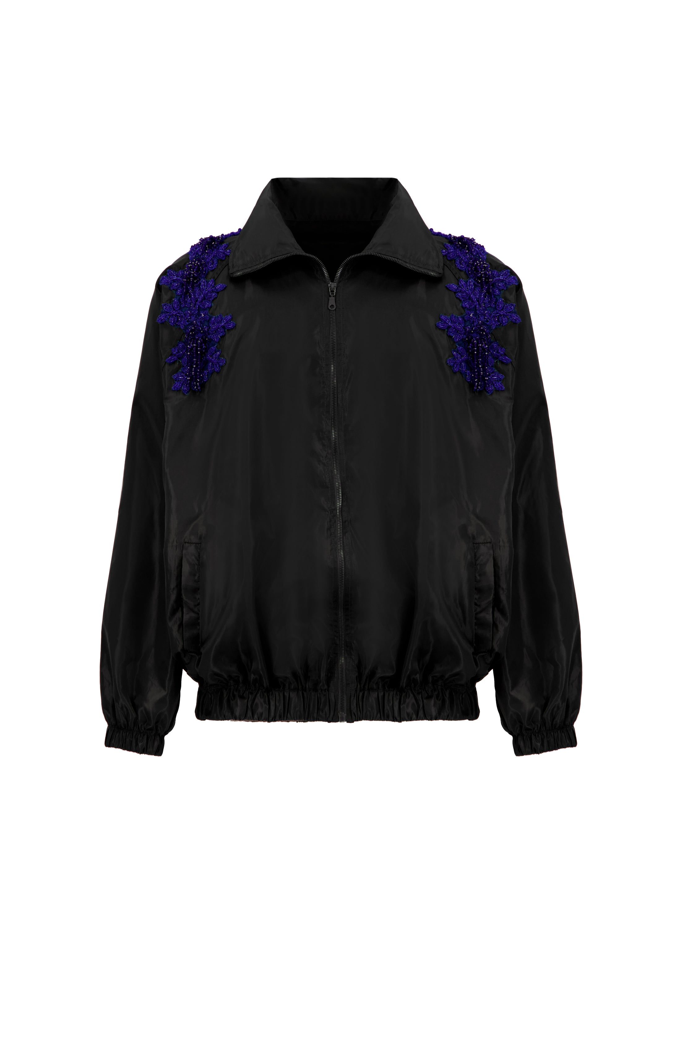 The Dazzled Track In Black With Blue Embroidery