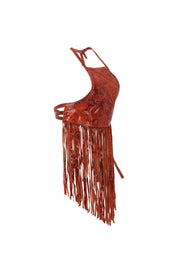 The Midnight Fringe Top In Orange Croc