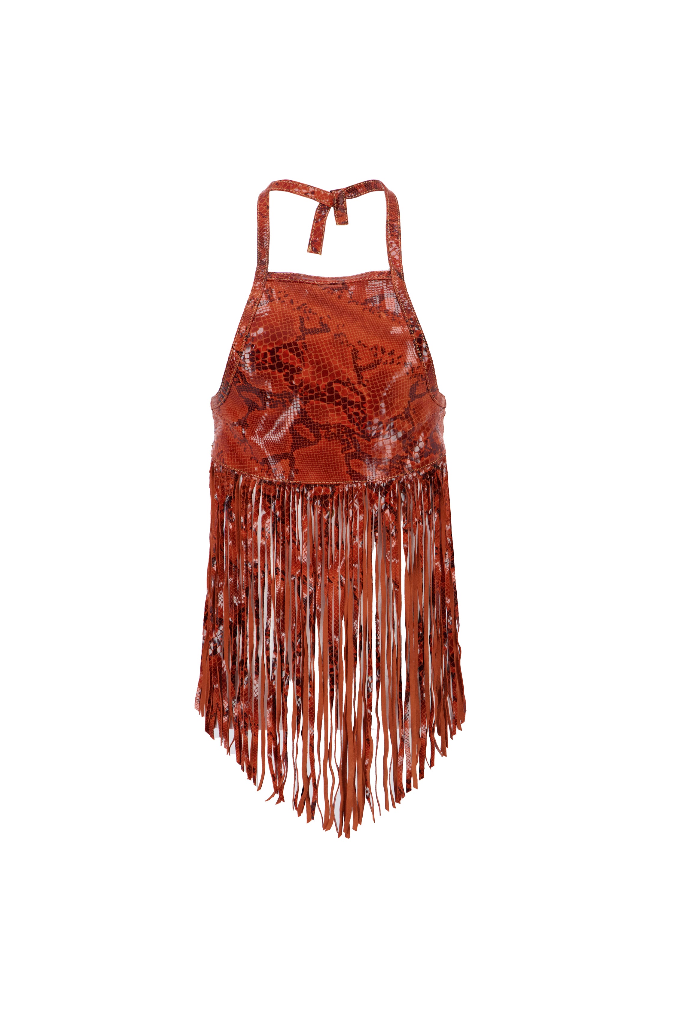 The Midnight Fringe Top In Orange Croc