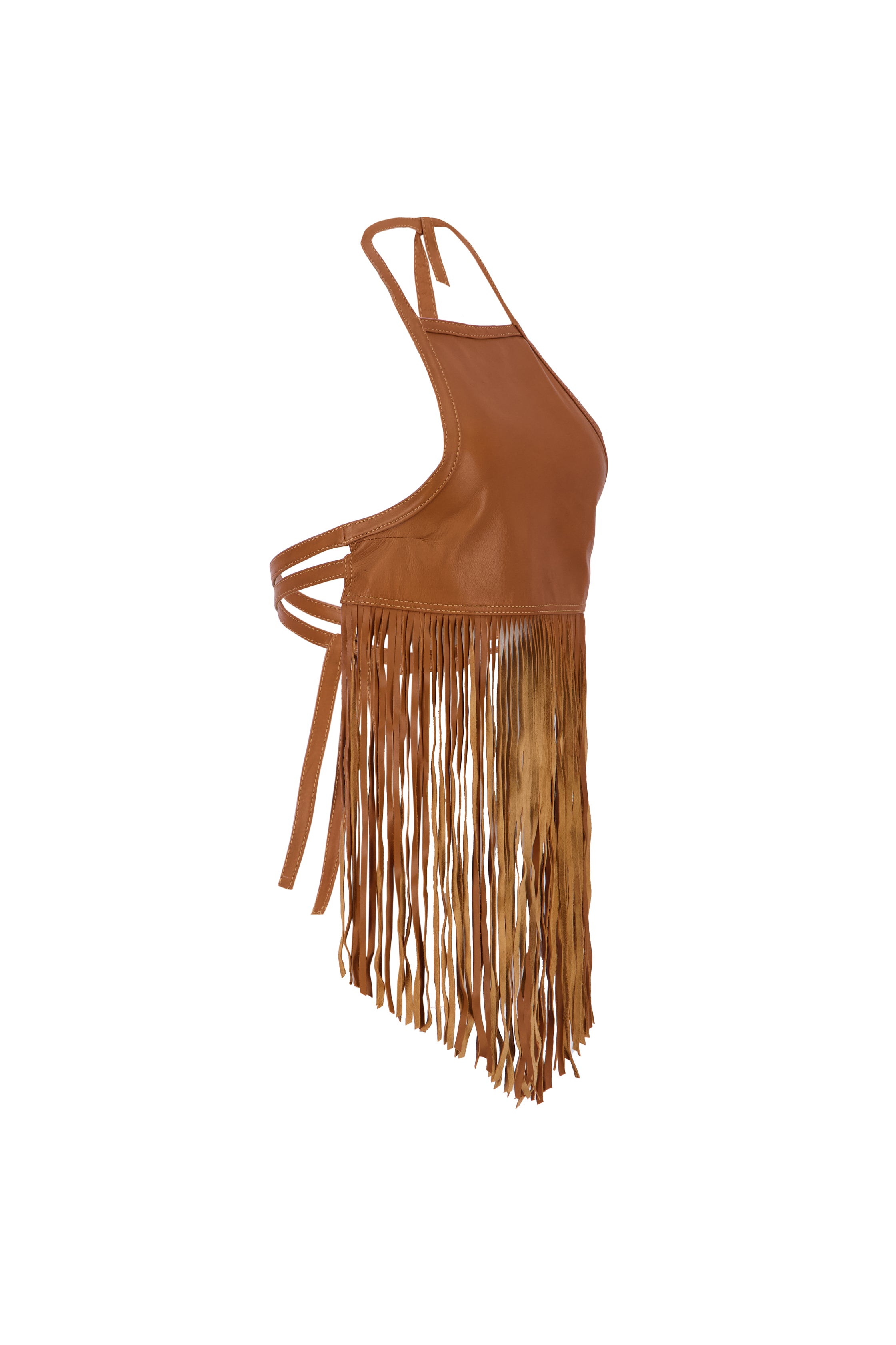 The Midnight Fringe Top In Orange/Beige