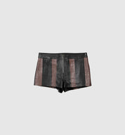 Sterling Striped Leather Shorts Black x Brown Croc
