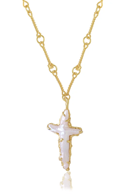 The Tethys Baroque Pearl Cross
 with The Roman Chain