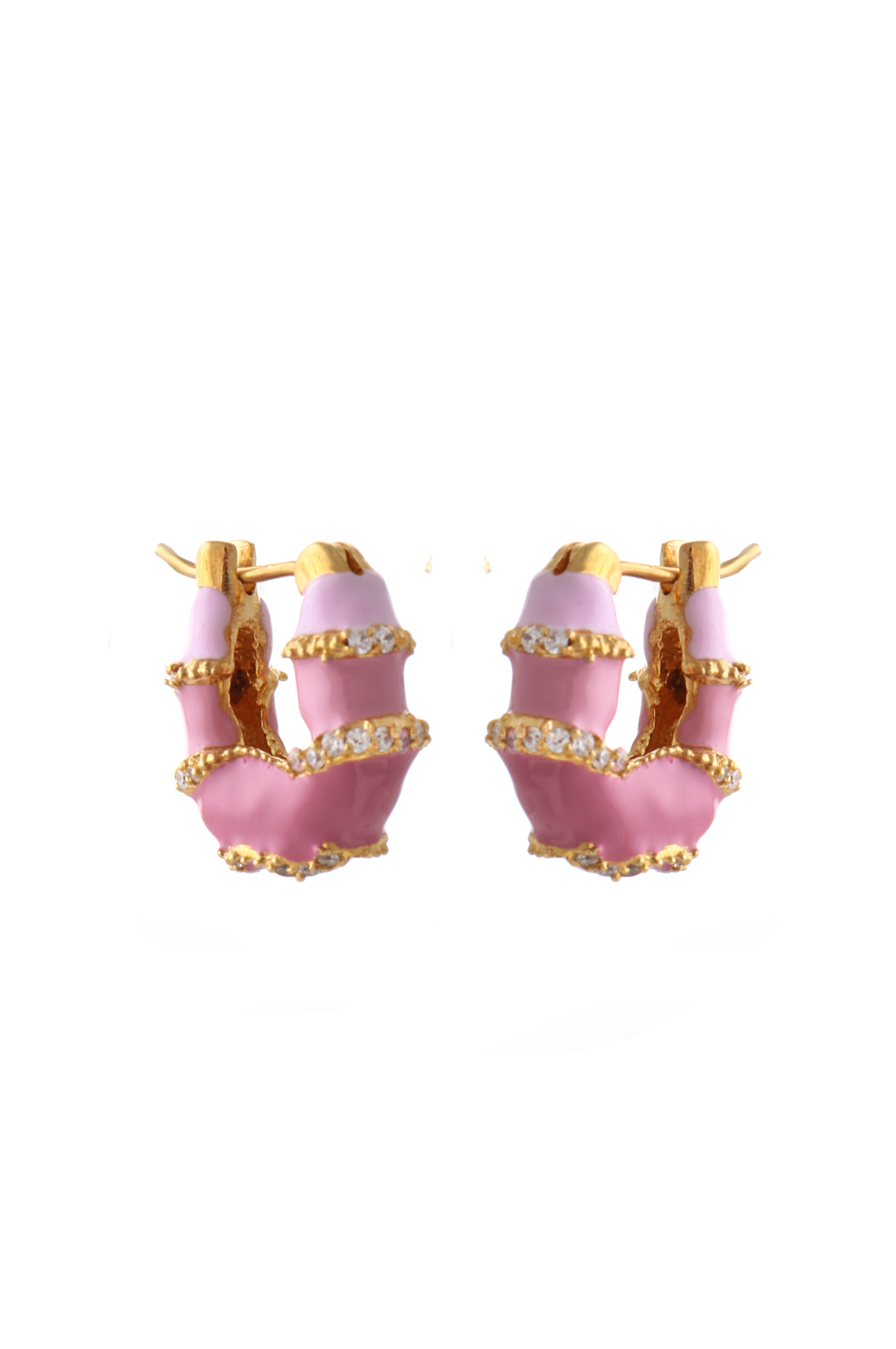 Mini Hoop Earrings With Enamel And Stones