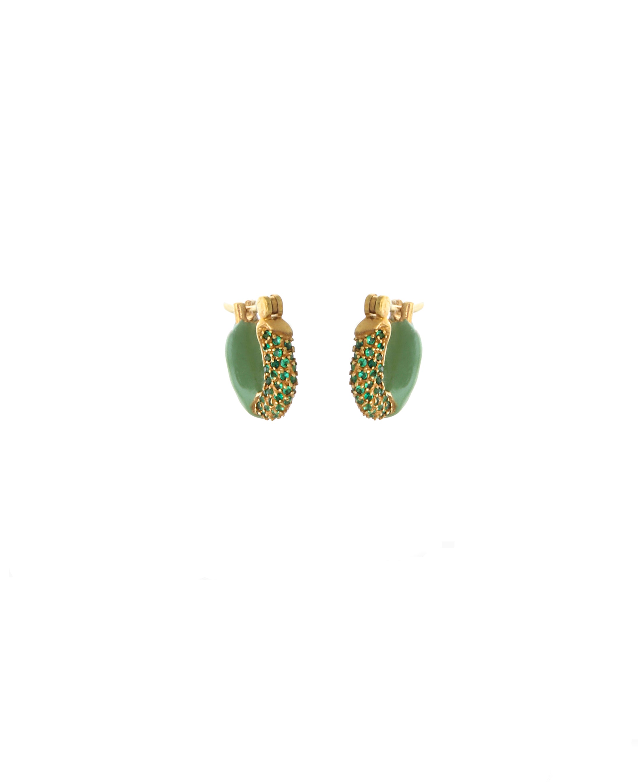 Mini Wave Hoop Earrings With Half Enamel And Half Pave Stone