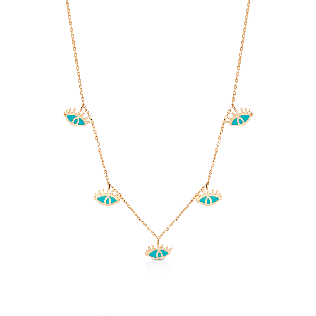 Gold turquoise enamel necklace