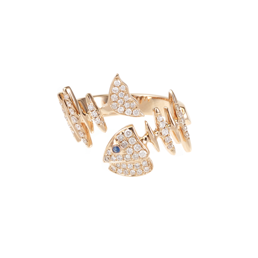 Wishbone knuckle ring with diamonds