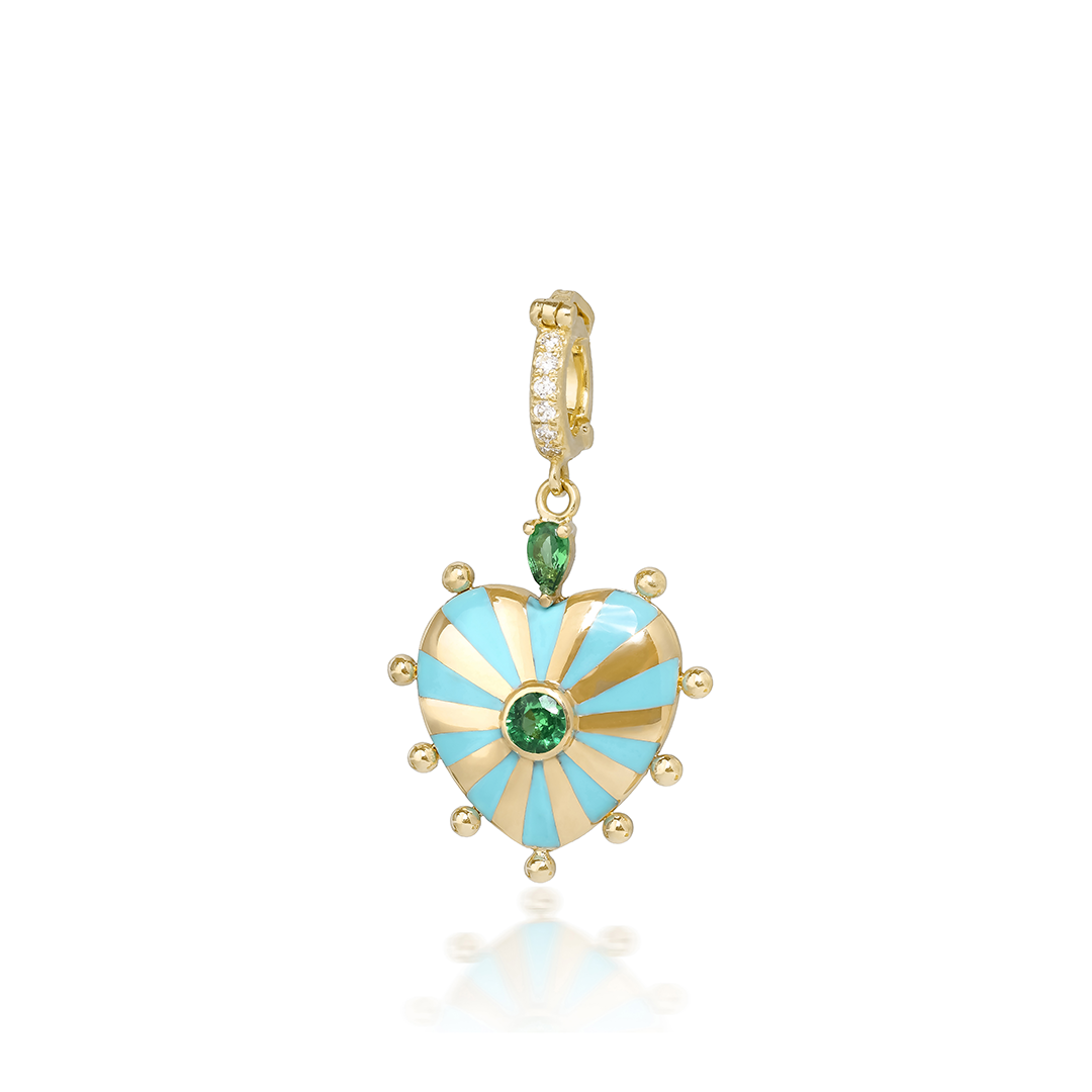 Turquoise Mila Heart With Tsavorite and Gold Beads