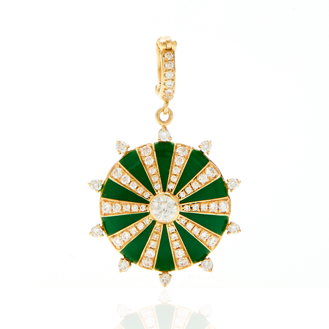 Large Green Mila Sun with Diamonds Pendant