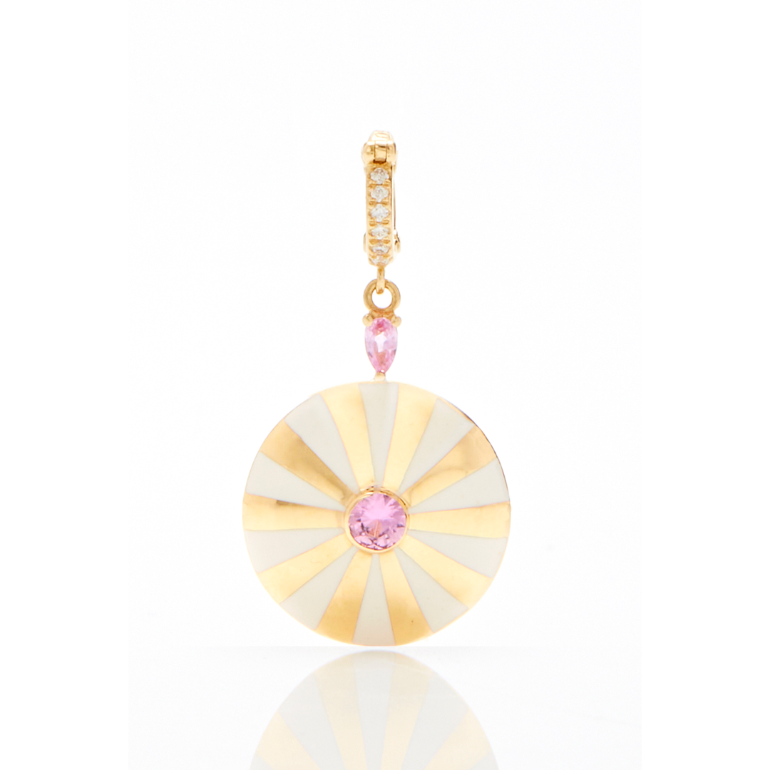 Large Mila Sun with White Enamel and Pink Sapphire Pendant