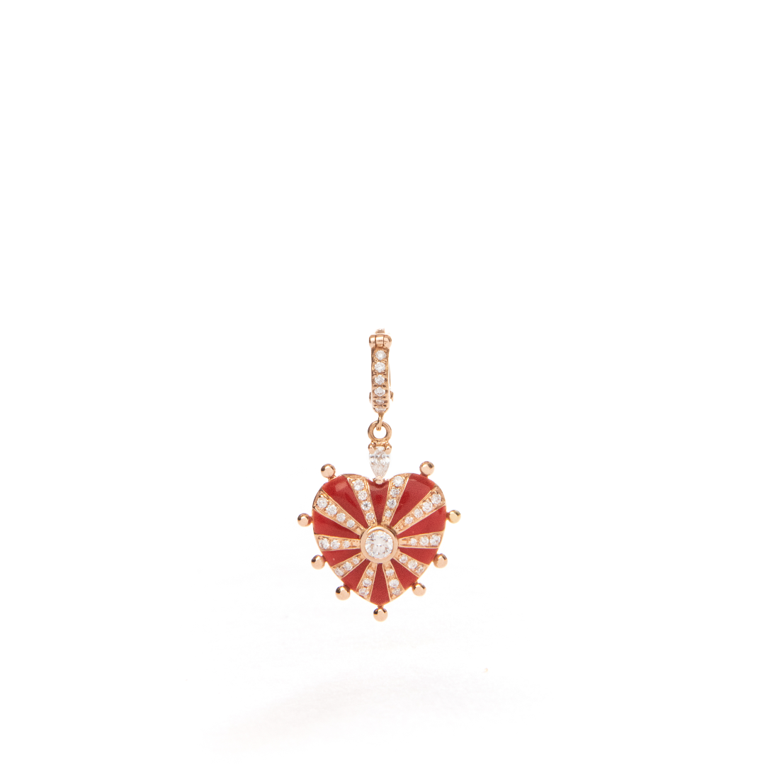 Medium Mila Heart with Red Enamel, Diamonds and Beads Pendant